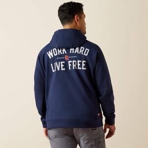 Ariat FR Hoodie Men L Blue Work Hard Live Free DuraStretch CAT 2 Flame Resistant